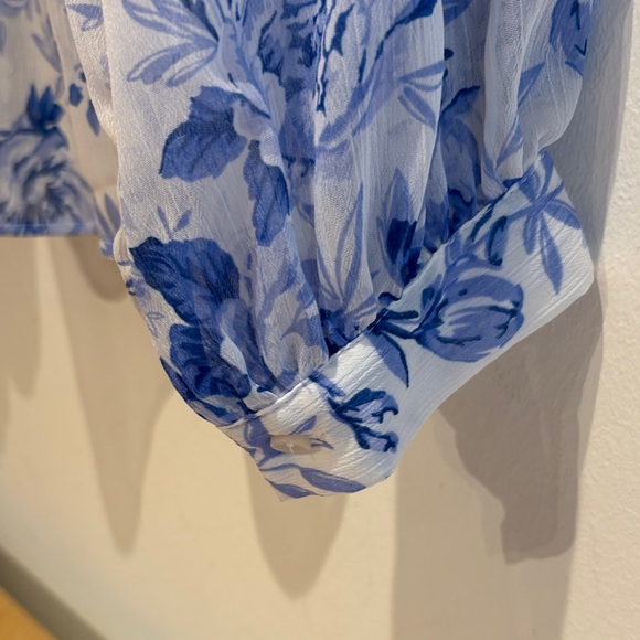 Zara Blue Floral Ruffle Button-Front Blouse - Picture 3 of 6